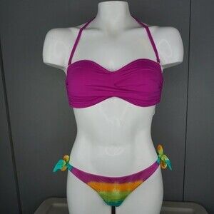 Vitamin A Women's Bikini Purple Bandeau and Tie dye Tie Brazilian Pant size M/8